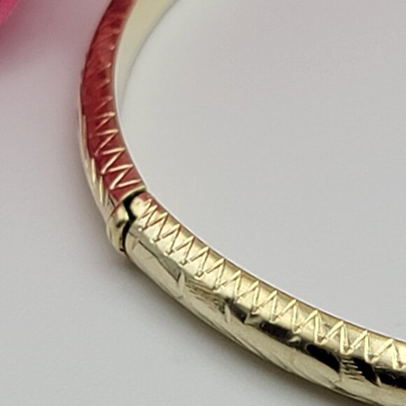 RSC 925 Sterling Silver Gold Plated Embossed Bangle Bracelet Hinged 7.25 in - Picture 3 of 6